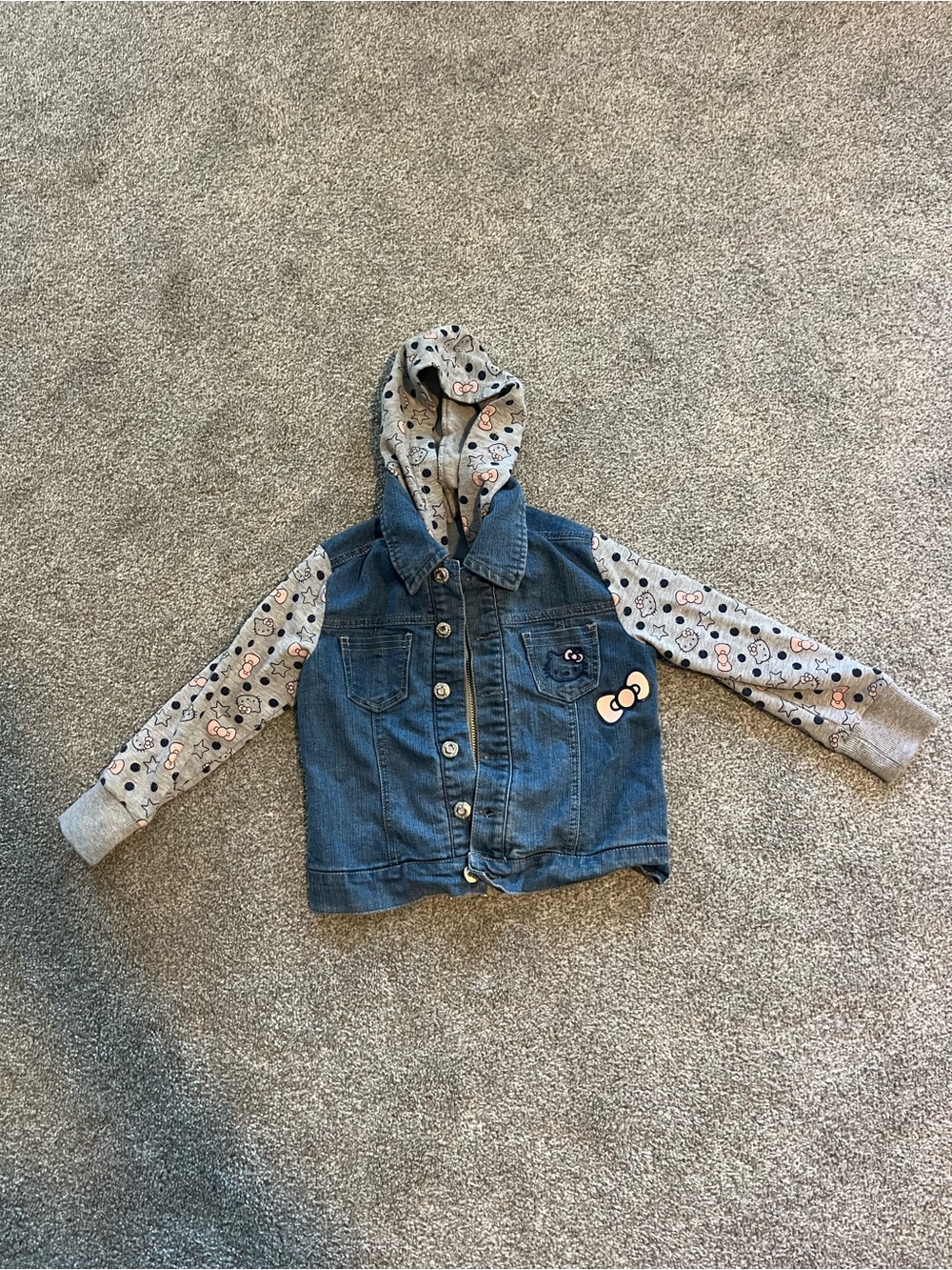 Hello Kitty Blue Denim Jacket with Grey Printed Hood & Sleeves